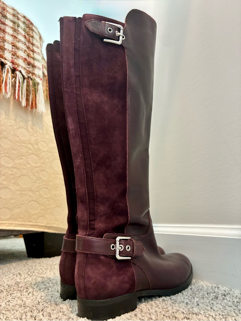 Marc Fisher Damsel  Riding Boots in Burgundy Suede & Leather 8M